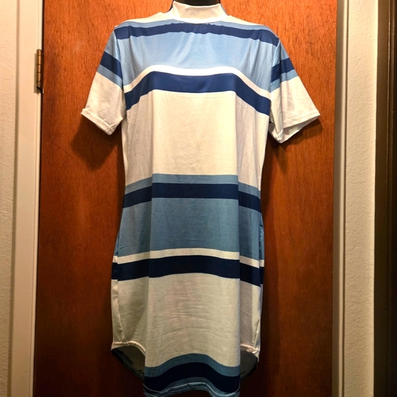 Free People Tops - Free People NEW no tags striped whit&blue mock neck tunic/dress szXL